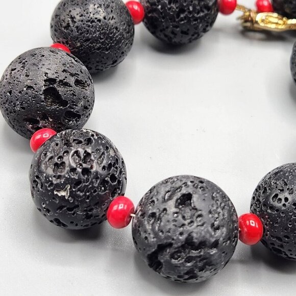 Lava Rock Necklace & Bracelet Set 18" + 3" Red Spacer Beads Lobster Clasp - Picture 4 of 10